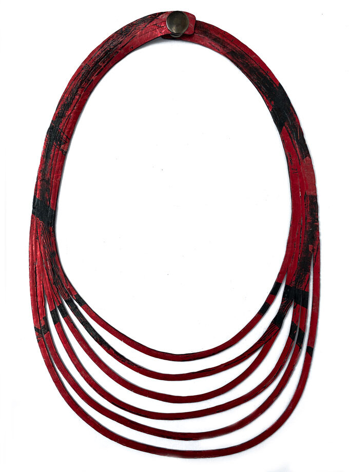 Collar seis vueltas reversible Rojo/ Plata