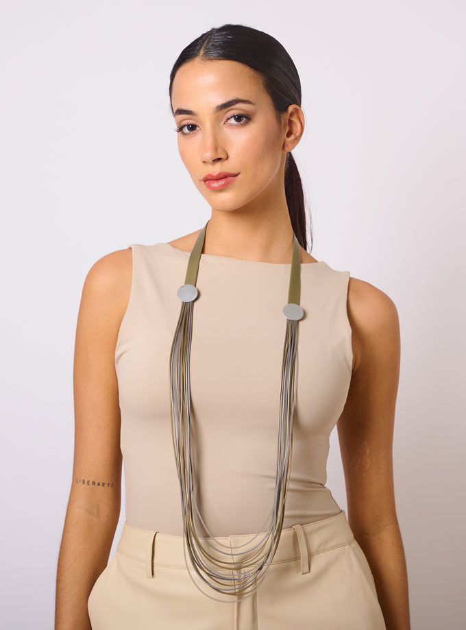 Collar largo Hilos combinados gris & camel