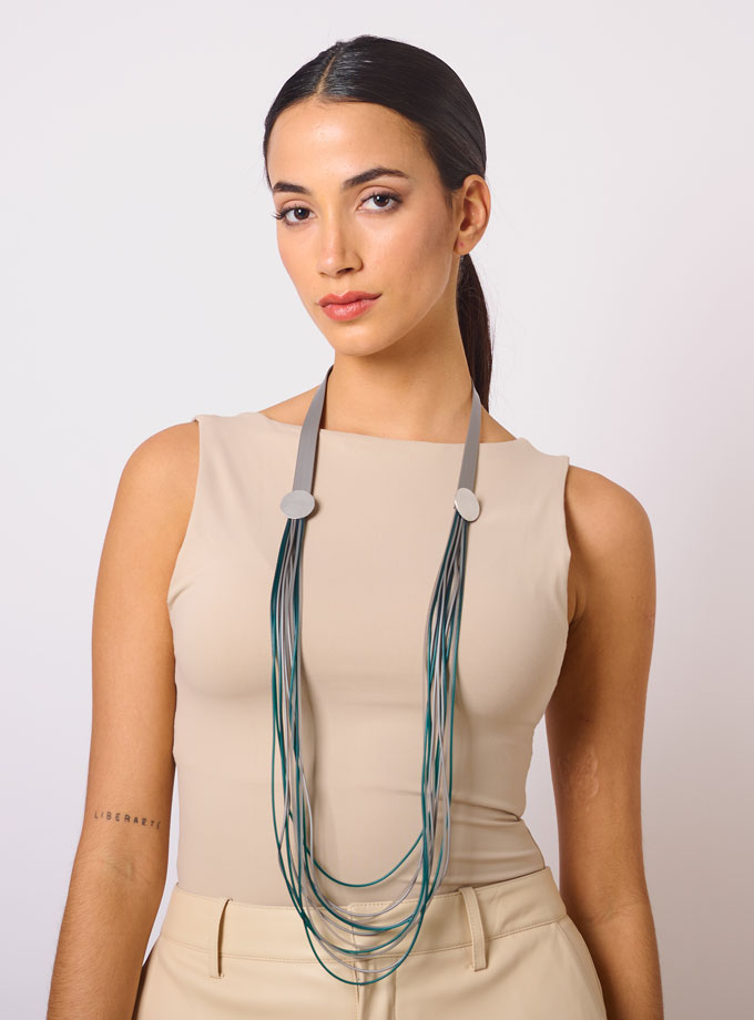 Collar largo Hilos combinados petroleo & gris